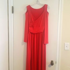Shein red cold shoulder maxi dress